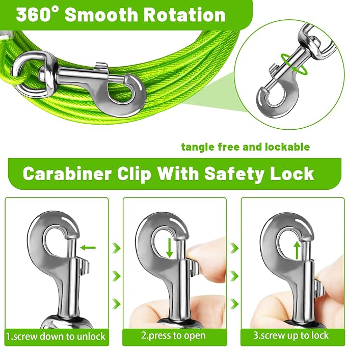 Dog Tie Out Cable, Dog Runner Cable | 10/15/20/25/30 FT Steel Cable with Sturdy Clips, Suitable for Yard Outdoor Use, Holds Large Dogs up to 165 Lbs - Image 2
