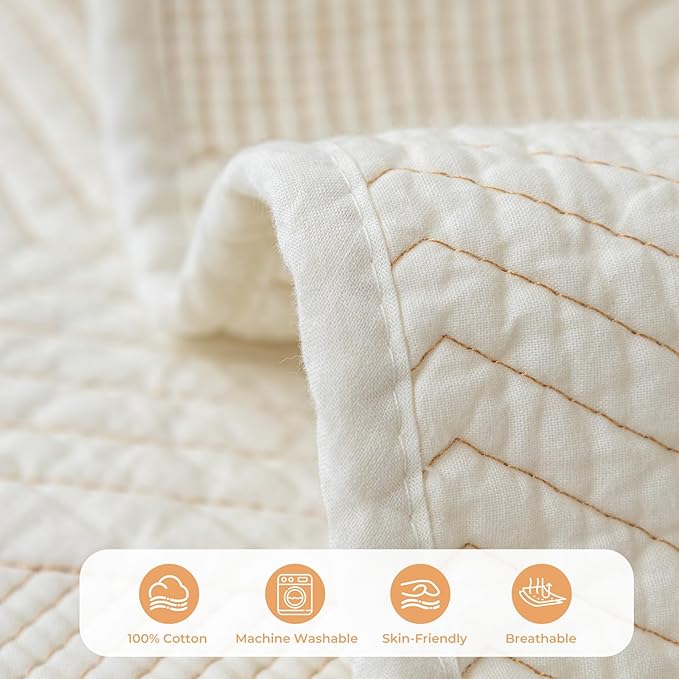 vctops Cotton Quilted Couch Covers for Sectional Sofa (Cream,43"x94") | Geometric Washable Non Slip Sofa Slipcover for Dogs, Children, Pets Furniture Protector Cover - Image 3