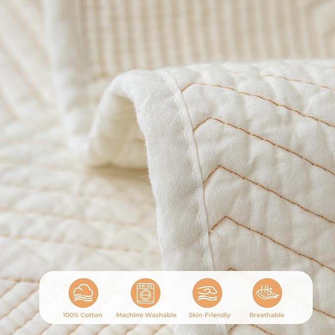 vctops Cotton Quilted Couch Covers for Sectional Sofa (Cream,36"x47") | Geometric Washable Non Slip Sofa Slipcover for Dogs, Children, Pets Furniture Protector Cover - Image 3