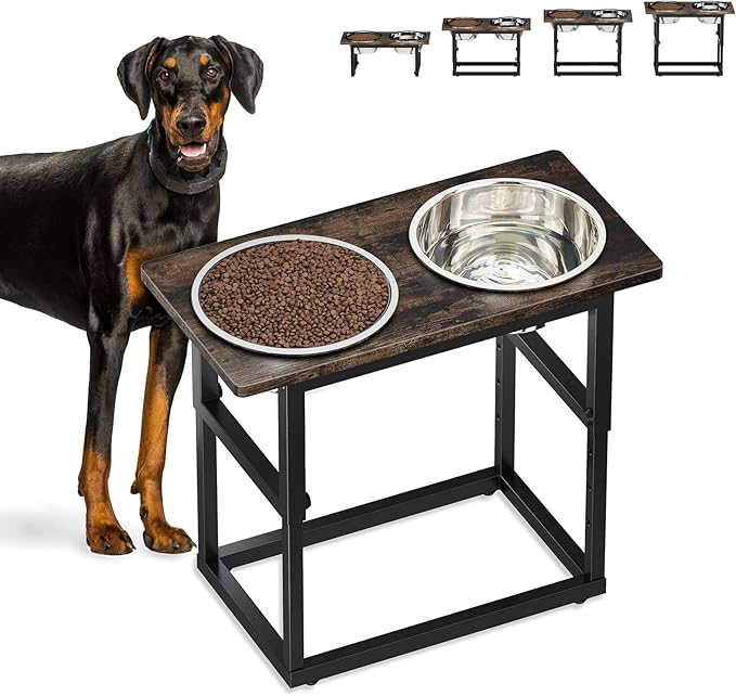 Zarler Elevated Dog Bowls for X-Large and Large Breed, 5 Adjustable Heights from 8.2'' - 17.3'', 2 Stainless Steel Bowls, 8.2'',11.8'',13.7'',15.7'',17.3'' Raised Dogs Food Bowl Stand by ZarlerOfficial