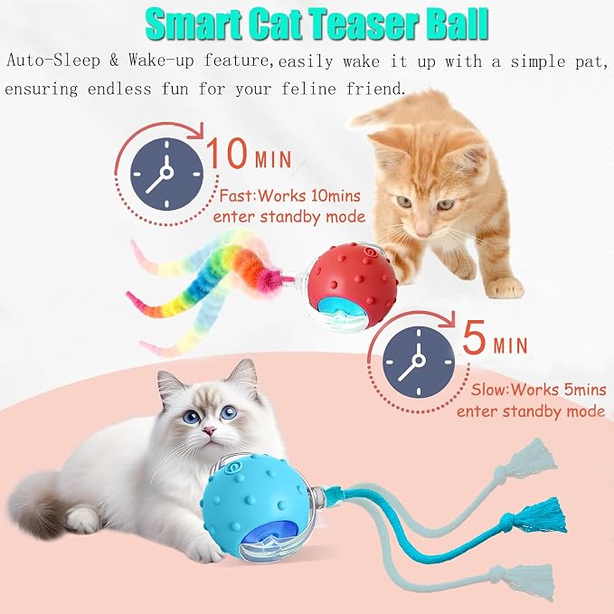 2PCS Interactive Cat Toys for Indoor Cats with 6 Tails, Automatic Cat Toy | Fast Rolling on Carpet/ Wooden Floor/ Tiles, Rechargeable Kitten Toys, for Small/ Medium/ Large Cats to Enrichment Exercise - Image 5