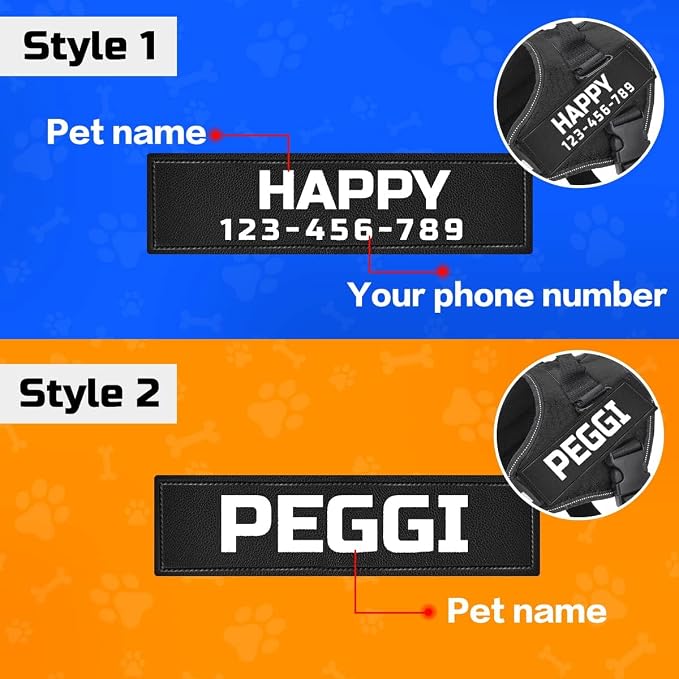 MUMUPET Custom Dog Harness with 2 Personalized Name & Phone Patches | No Pull Reflective Adjustable Vest with Handle, Soft Breathable Padding for Small Dogs (Black, XS) - Image 2
