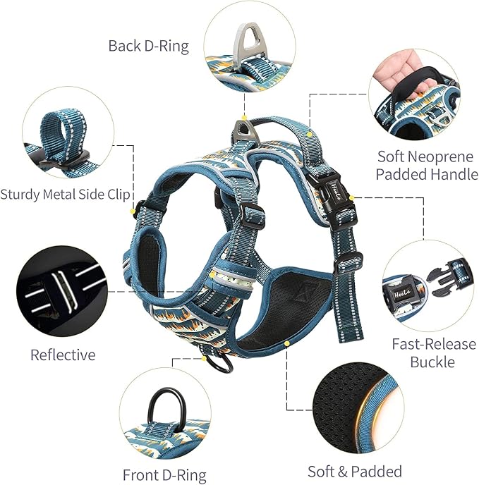 HEELE Dog Harness, No Pull Adjustable Padded Reflective Harness for Small Medium Large Dogs with Handle for Walking Training, Flower-Sunset Valley, S | Front Clip for Small Dog Harness, 2 Metal Rings with Handle, Adjustable, Soft Breathable Padded Pet ... - Image 3