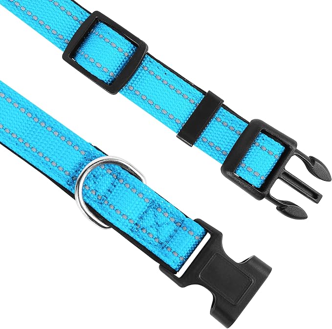 Reflective Dog Collar, Adjustable Soft Neoprene Padded,Sky Blue,L | Breathable Nylon for Large Dogs,Tear-Resistant Webbing,Chafe‑Free on Walks and Hikes,Metal D-Ring,Night Safety - Image 3