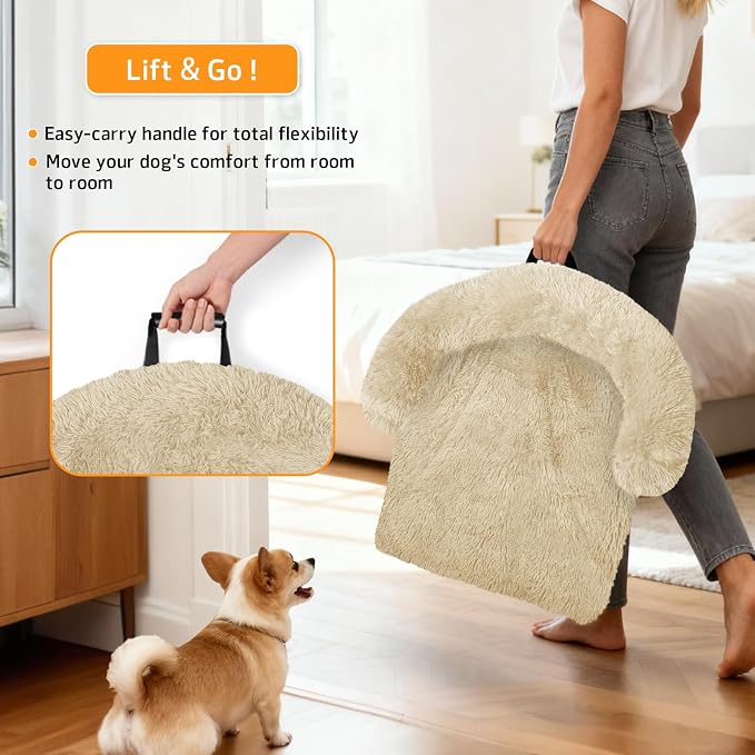 Calming Dog Bed Fluffy Plush Dog Mat for Furniture Protector with Removable Washable Cover for Large Medium Small Dogs and Cats (XS (31"x23.5"x5"), Beige) - Image 3
