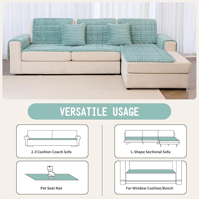 Sofa Couch Cover, Sofa Covers for Dogs Washable, Non-Slip Striped Sofa Slipcovers for Sectional Sofa, Sofa Cover Furniture Protector for L Shaped(Blue, 27.6"x 82.7") - Image 4