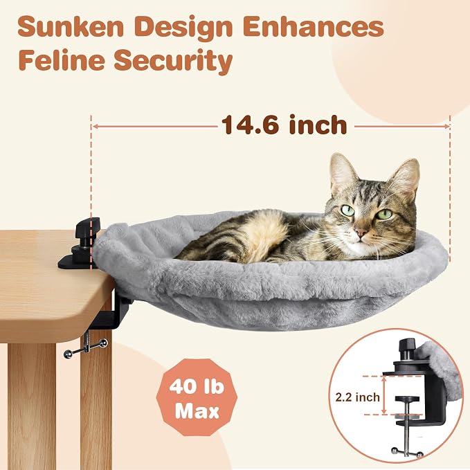 2-in-1 Cat Desk Bed (Vertical & Horizontal Clamp), Space-Saving Cats Bed for Desk Includes 2 Covers (Winter Plush + Summer Mesh), Sturdy Cat Desk Hammock for Indoor Cats, Holds up to 40 lb - Image 3