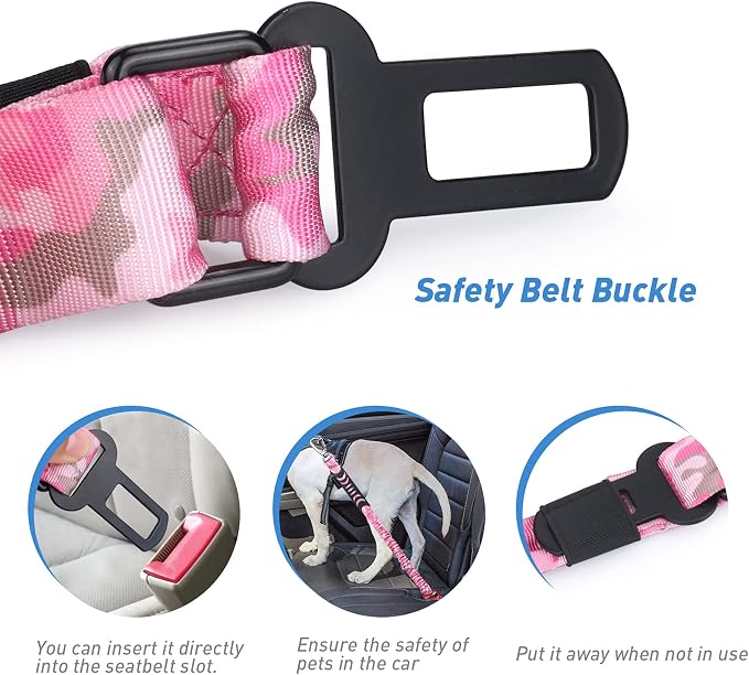 Hotsky Tactical Bungee Shock Absorbing No Pull Dog Leash,Pink Camo,4-6FT | Heavy Duty for Medium Large Dogs That Pull up to 660 lb,with Padded Double Handle ＆ Car Seatbelt,360°Rotating Locking Clasp - Image 3