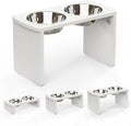 Elevated Dog Bowls, Waterproof Raised Dog Bowl for Medium & Large Dogs, HIPS Poly Lumber Stand with 2 Stainless Steel Bowls, Indoor & Outdoor Use (13'' Tall–68 oz Bowl, White) by JoyoPawFamily