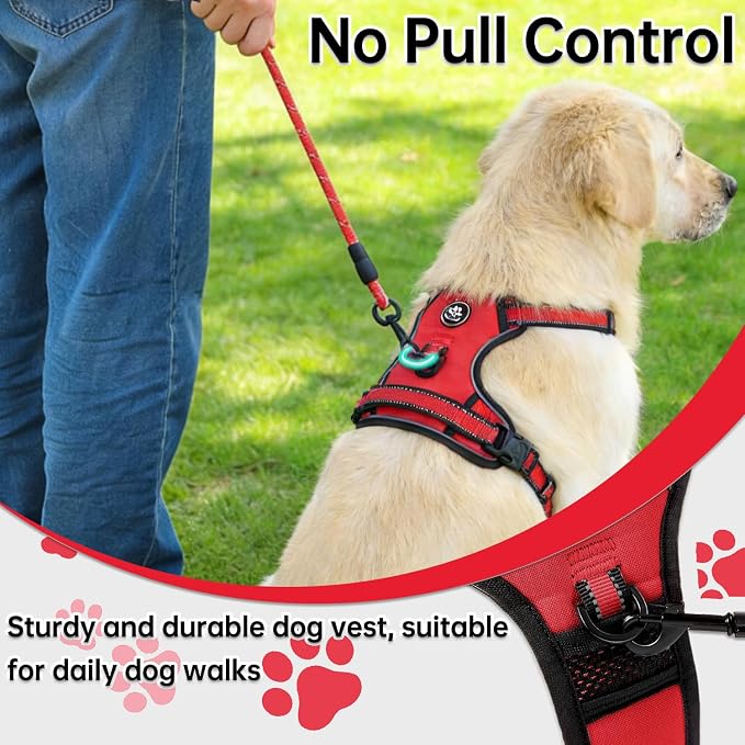 NESTROAD No Pull Dog Harness,Adjustable Oxford Dog Vest Harness with Leash,Reflective No-Choke Pet Harness with Easy Control Soft Handle for Small Dogs(Small,Red) - Image 6