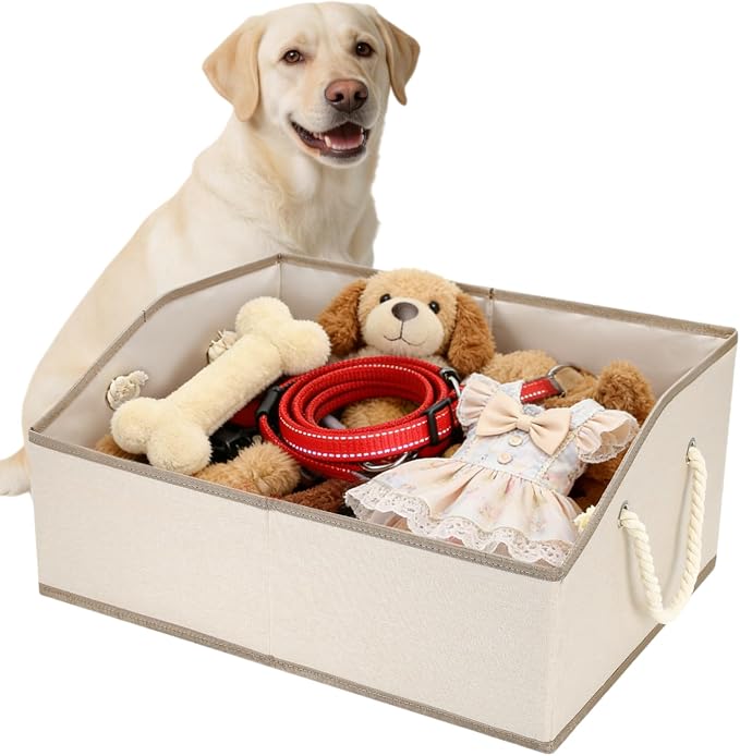 Dog Toy Basket with Handle, Foldable Dog Toy Box for Living Room Area, 20" Basket for Dog‘s Toys, Clothes, Organizers and Storage with Hard Board, Anti-Slip for Pet Toys by Unknown