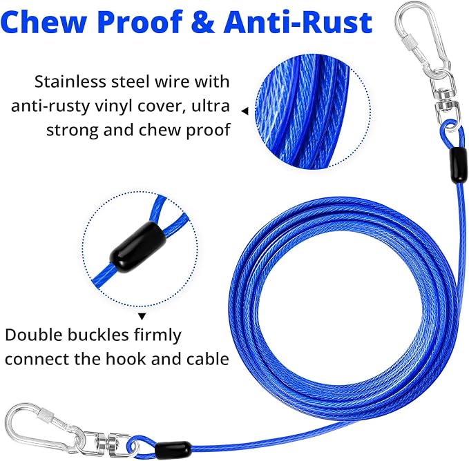 jenico Dog Tie Out Cable: 25 ft Dog Leads for Yard Heavy Duty | Dog Chain Leash for Small Large Dogs Up to 500 lbs - Outdoor Dog Runner Tether for Yard Camping Backyard - Image 3