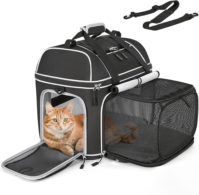 Expandable Pet Carrier: NOBLE DUCK Soft-Sided Cat Dog Carrier 17x11.8X(11.6+4.3) Inches Small Medium Cats Dogs Portable Travel Carrier Up to 25 Lbs Black by NOBLE+DUCK