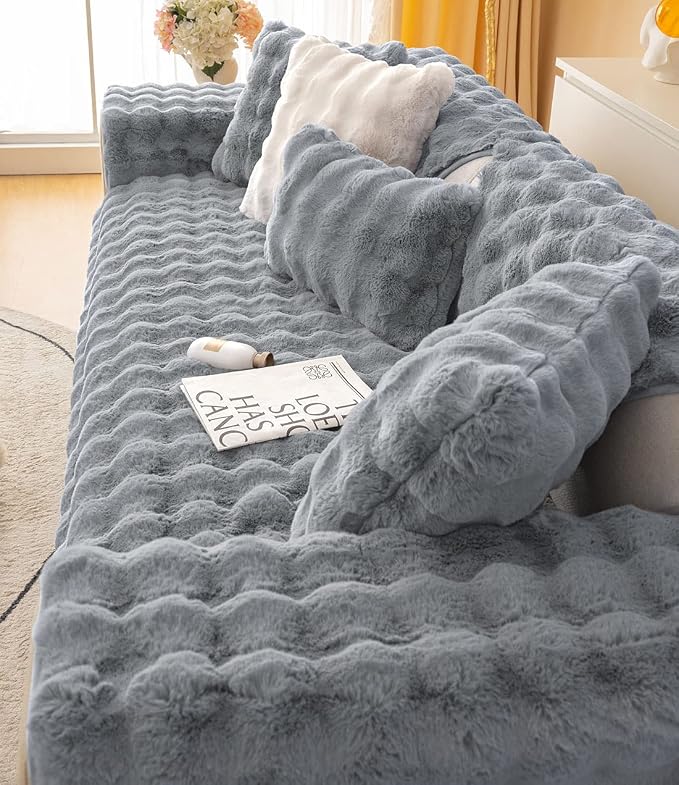 Faux Fur Couch Covers for Sofa Thick Fuzzy Sofa Covers for Dogs | Soft Warm Couch Cover Shaggy Fuzzy Sectional Sofa Cover Non-Slip Plush Sofa Slipcover Furniture Protector - Image 3