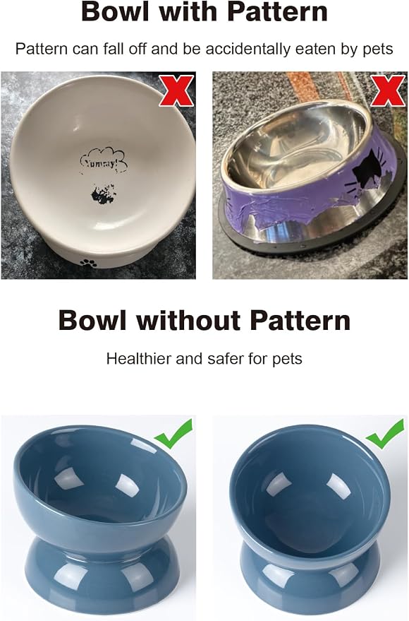 ABRUTY Cat Water Bowl, 16 OZ Ceramic Elevated Cat Bowls, 15° Tilted and Raised Pet Food Dish, Anti Vomiting Protect Pets' Spines and Whisker Fatigue, Blue - Image 5