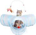 Tempcore Cat Tunnel for Indoor Cats, 3 Way Collapsible Pet Play Tunnel with Teaser Wand, Peek Holes & Hanging Ball, Interactive Tube for Kittens & Rabbits, Light Grey&Blue by Tempcore