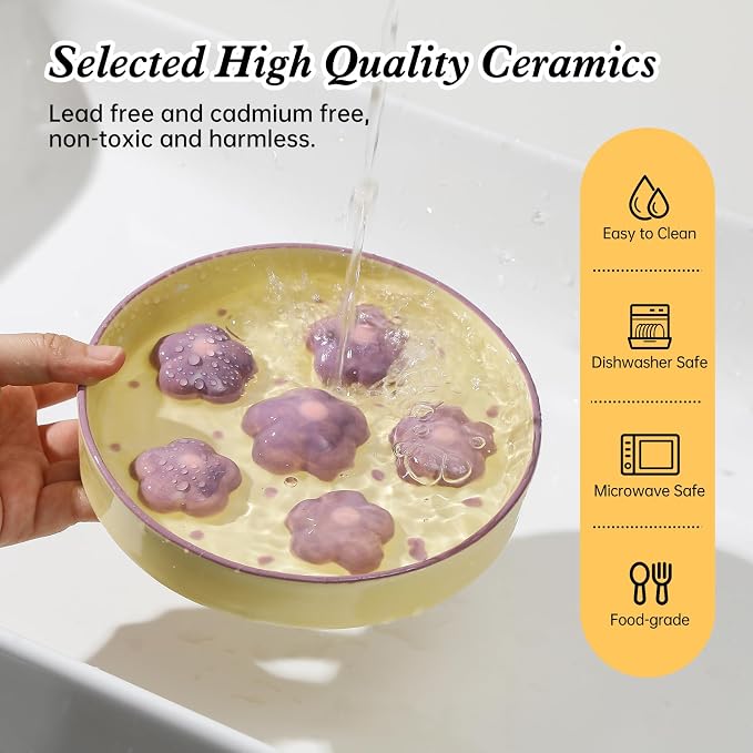 Ceramic Slow Feeder Cat Bowl, 6.3" Whisker Friendly Anti-Vomit, Purple | Shallow Cat Puzzle Feeder, Slow Eating 3x, Dry & Wet Food, Cute Flower-Shaped Maze, Microwave & Dishwasher Safe, 6.3" X 1.2" - Image 5