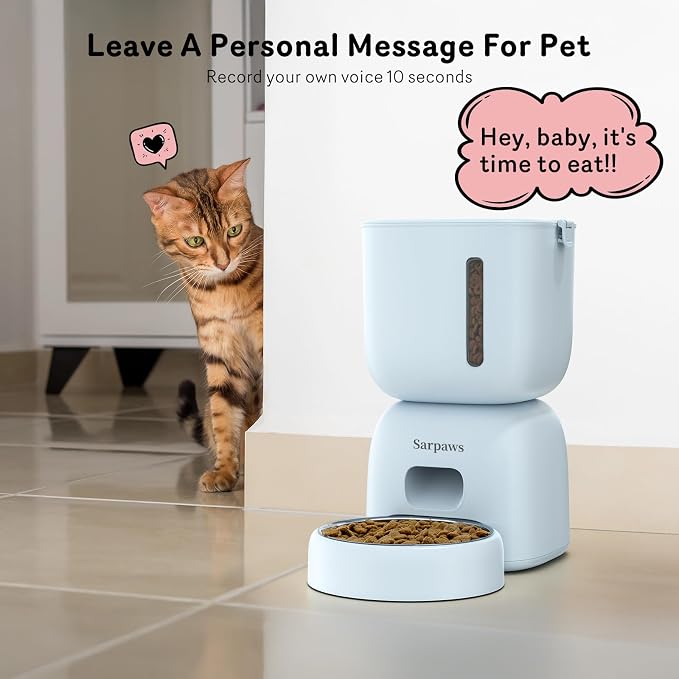 Automatic Cat Feeder and Water Dispenser FW1, Wire or Battery Cat Food Dispenser Timer Pet Feeder - Locking Lid, Desiccant Bag, Programmable Portion Control, 4 Daily Meals, 10s Voice Recorder-Blue - Image 5