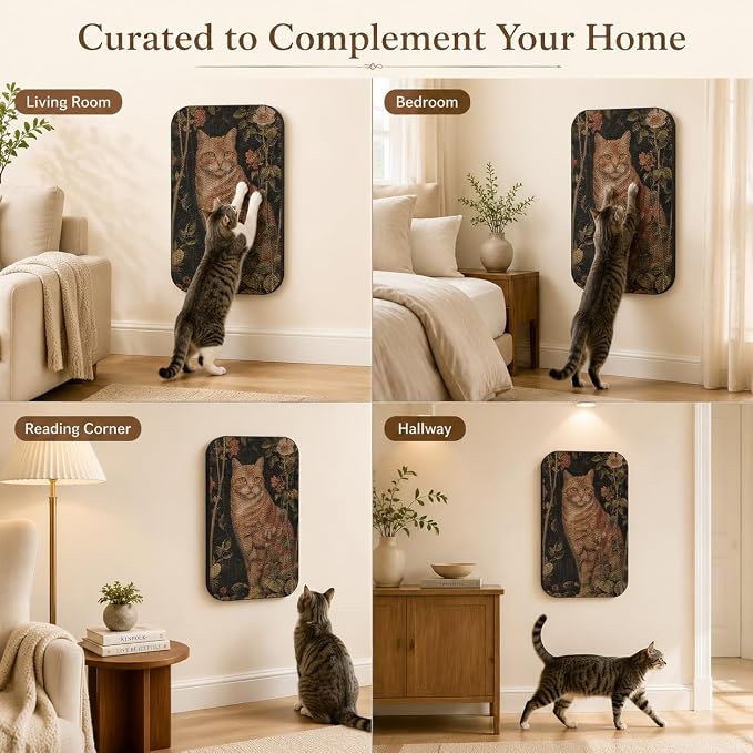 Cat Wall Scratcher, Art Cat Scratching Board for Indoor Cats | Wall Mounted Cat Scratch Pad, Water-Based Ink, Hook&Loop Strips, Floor or Wall Use, 16.7x11x1 Inch, Orange cat - Image 8