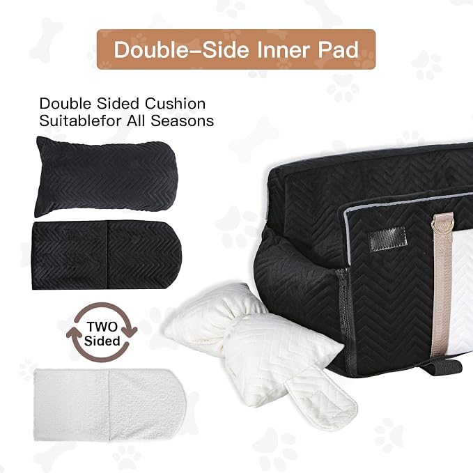 Dog Car Seat for Small Dogs Adjustable Portable Center Console Dog Car Seat Removable Cat Booster Cars Seats - Safety Belt with Cushion Anti-Collapse for Puppy Kitten Up to 15 Lbs (Black) - Image 4