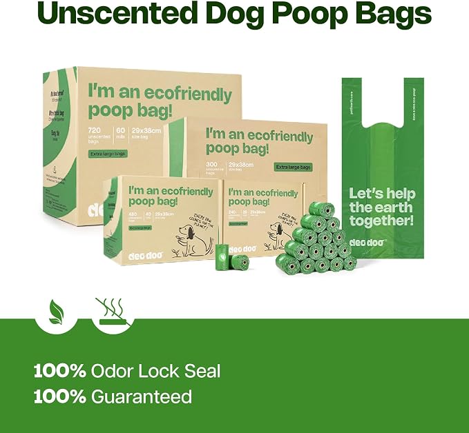 Deo Doo Dog Poop Bags with Handles, Large Size, 60 Rolls 720 Bags | Extra Thick Leak Proof Refill Rolls for Doggie Waste, Easy Tie for Walking Dog and Cats Litter Cleanup, Unscented - Image 6
