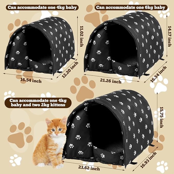 Doublefill 3 Pcs Foldable Cat Houses Paw 21.3 x 16.5 x 14.2 Inches | Weatherproof Waterproof Rainproof, Cotton Padded Interior for Warmth, Tent Design, for Indoor Garden Patio Use - Image 2