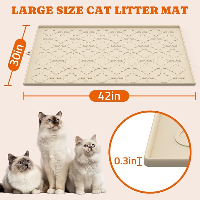 Pawtners Cat Litter Mat Extra Large 42" X 30", Easy to Clean, Beige, 2 Pack | Non-Slip Kitty Litter Mat for Floor, Waterproof & Urine-Proof Cat Litter Mat Litter Trapping Mat, Soft on Kitty Paws - Image 4