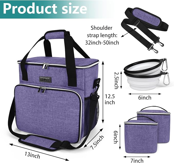 BAGLHER Dog Travel Bag, Pet Travel Bag (ALL Pet Travel Supplies), With 2 Pet Food Containers and 2 Collapsible Silicone Bowls; Essential Kits for Pet Travel Purple - Image 3