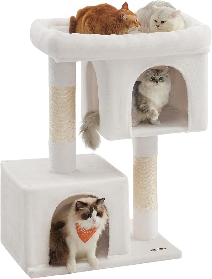 Feandrea Cat Tree, 40.6-Inch Cat Tower, Plush Condo for Extra Large Cats up to 44 lb, Large Perch, 2 Caves, Scratching Post, Cream White UPCT614T01 by FeandreabySONGMICSHOME