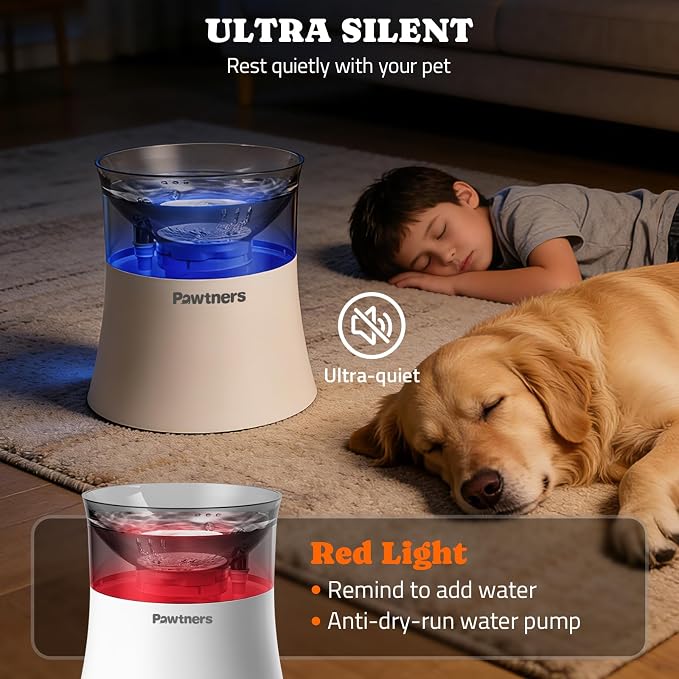 Pawtners 1 Gal/3.5L Dog Water Fountain,Elevated Dog Water Bowl Dispenser | Vortex Flow filter,Automatic Pet Water Fountain for Large Dogs Inside, Deep Drinking Area and Quiet Pump, 10" H - Image 5