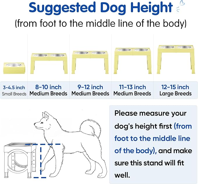 XIAZ Elevated Dog Bowls Large Breed Raised Dogs Bowl Stand Large/Medium Sized Dog Stainless Steel Food Water Bowl Stands 5 Heights Adjustable 9/11/12/15in Pet Feeder Dish Station - Image 7