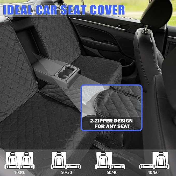 Yonktoo Dog Car Seat Cover for Back Seat, 60/40 Split Bench | 61" Wide • Water-Resistant Oxford • Non-Slip • Black • Full-Size SUVs, Pickups & Large MPVs - Image 2