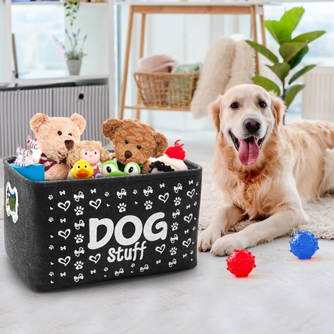 WRINGKIT 3 Pack Dog Toy Bin Basket, Large, Collapsible | Pet Puppy Storage Bin Box with Handles, Felt Storage Bin Basket for Dog Toys, Blankets, Pet Supplies Storage, Dog Room Decor - Image 6