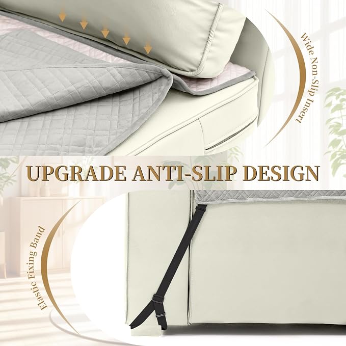 Velvet 100% Waterproof Chair Covers for Living Room Sofa Armchair Cover Washable Couch Arm Chair Slipcovers for Dogs Non Slip Quilted Furniture Protector with Pockets (Small, Light Grey) - Image 3