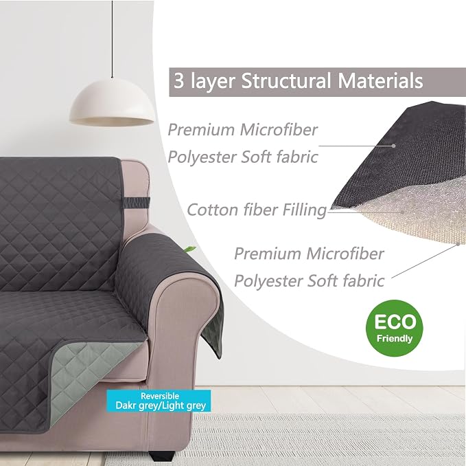 U-NICE HOME Large Sofa Cover Reversible Couch Cover, Dark Grey/Light Grey | 78''Oversized, Washable, Pet Friendly, Elastic Straps, Water Repellent, Furniture Protector Mat for 3 Cushion Couch - Image 4