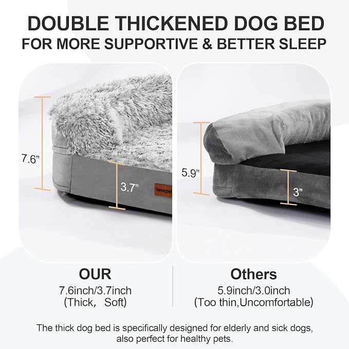3.7 inch Thickened Orthopedic Dog Beds for Medium Dogs, Supportive Dog Sofa Bed with 28D Egg-Crate Foam, Removable Washable Plush Cover, Waterproof Lining, Half-Round Design for Puppy,Senior Dog - Image 4