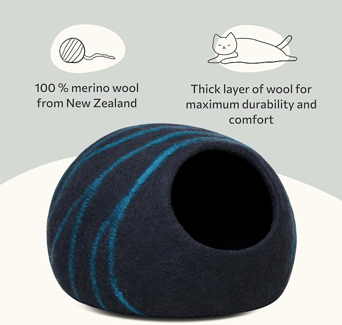 Cat Cave - Merino Wool Bed for Indoor Cats (Back Aqua, Large) | Cat Bed Enclosure, Premium Felt, Handmade, Super Soft, Lightweight, Breathable, Adjustable Shape - Image 3