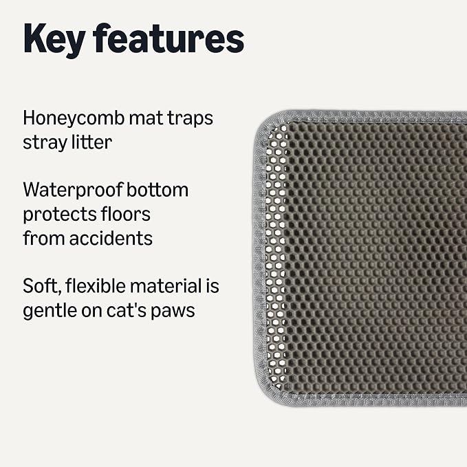 Amazon Basics Double-Layer Cat Litter Mat, Honeycomb Design, Waterproof & Urine-Proof, Non-Slip Scatter Control Trapper Mat, Easy Clean, Soft on Paws, Grey, 15" x 24" - Image 2
