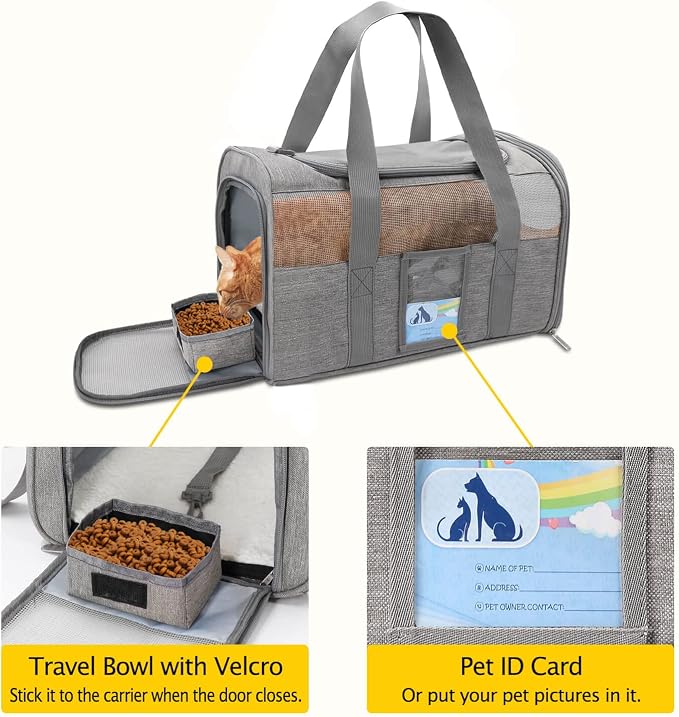 Refrze Cat Carrier,Dog Carriers for Small Dogs Medium Cats Pet Carrier up to 15 Lbs, TSA Airline Approved Cat Carrier Soft, Cat Dog Crate Travel Bag,Grey (Pack of 2) - Image 4