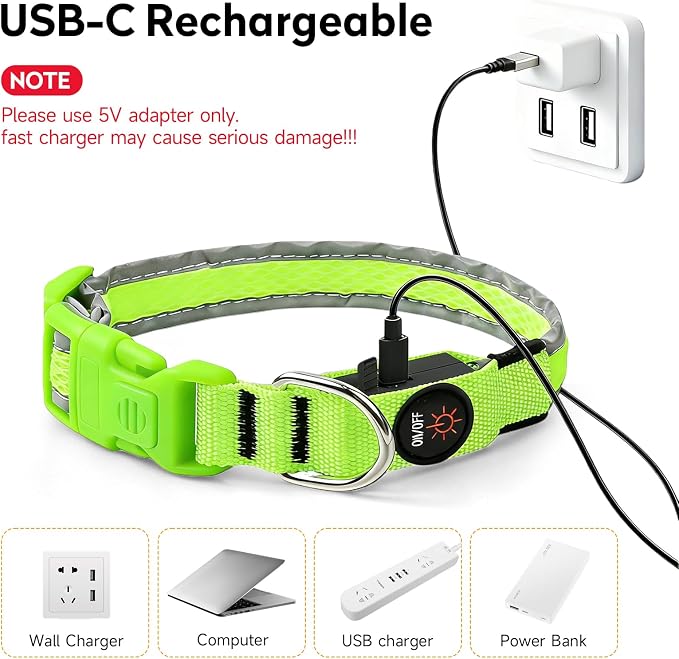 LED Dog Collar, Light Up Dog Collar,for Night Walking(Medium,Green) | Adjustable,Bright RGB 7 Colors Light Glowing Collar,Waterproof,Nylon,Soft,For Medium and Large Dogs,USB C to Charge - Image 7