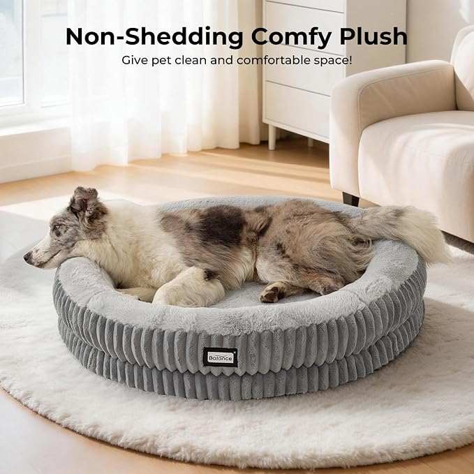 BALANCE Donut Dog Bed, 36 Inches Round Dog Bed Large Size Dogs Washable, Orthopedic Calming Dogs Beds for Kitten, Fluffy Plush Faux Fur Pet Bed with Anti-Slip Bottom - Image 2