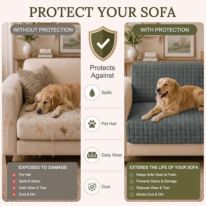Smiry Velvet Couch Cover for Dogs, Non Slip Soft Sofa Protector for Pets | Washable Sofa Cover for Cats, Cozy Furniture Protector Against Pet Hair, Scratches, Fits Sectional Sofa(Dark Grey, 36"x71") - Image 5