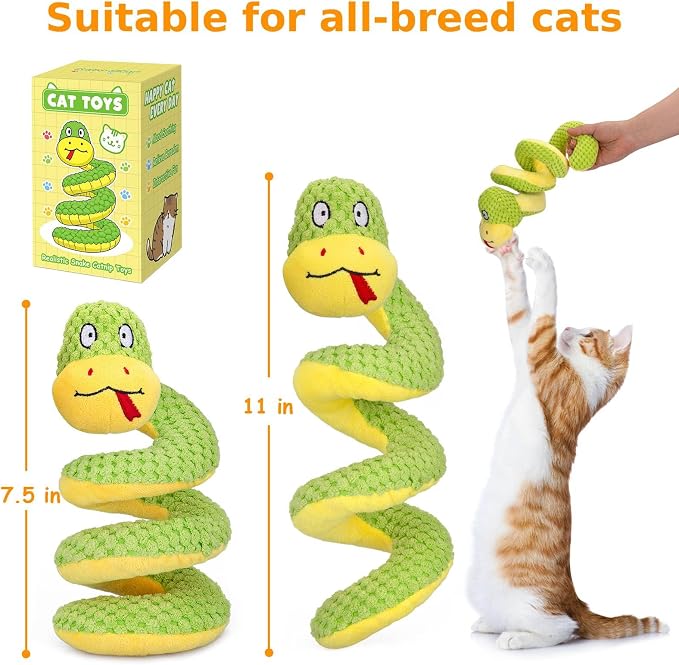 Retro Shaw 11"Snake Cat Toys Catnip Interactive Toy for Indoor Cats Kittens | Crinkle Sound Teething Chew Cleaning Cat Nip Kitty Kicker Soft Stuffed Plush Boredom Relief Spring-Loaded Bite-Resistant - Image 2