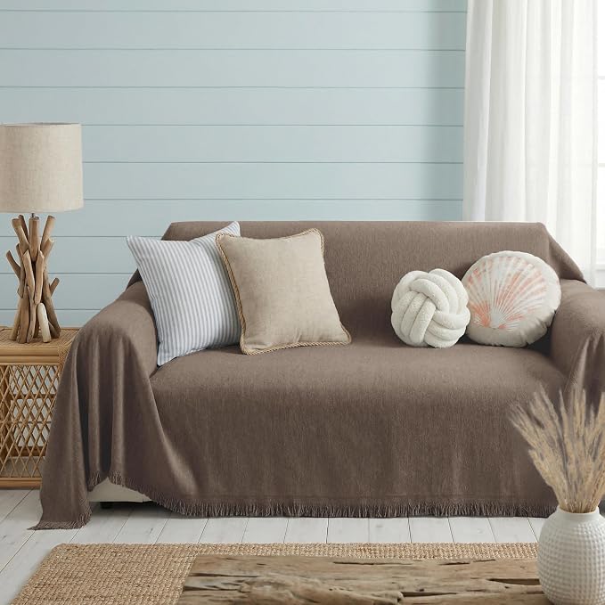 Chenille Couch Cover for Dogs Washable Boho Throw Blanket Washable | 71"×118",Coffee, Soft Chenille, Tassel Design, Pet Friendly, Furniture Protector, for Couch, Sofa, Bed, Living Room - Image 3