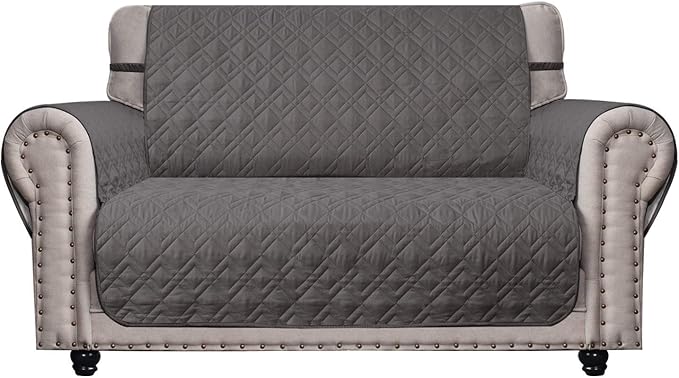 Ameritex Loveseat Cover Water-Resistant Quilted Furniture Protector with Back Nonslip Paws Slipcover for Dogs, Kids, Pets Loveseat Slipcover Stay in Place for Leather (54", Dark Grey) by Ameritex