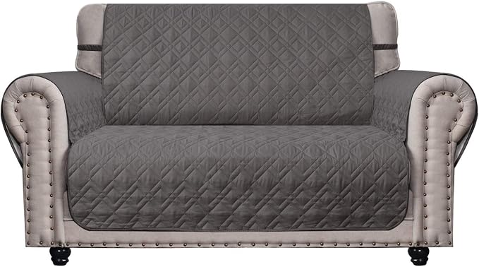 Ameritex Loveseat Cover Water-Resistant Quilted Furniture Protector with Back Nonslip Paws Slipcover for Dogs, Kids, Pets Loveseat Slipcover Stay in Place for Leather (46", Dark Grey) by Ameritex