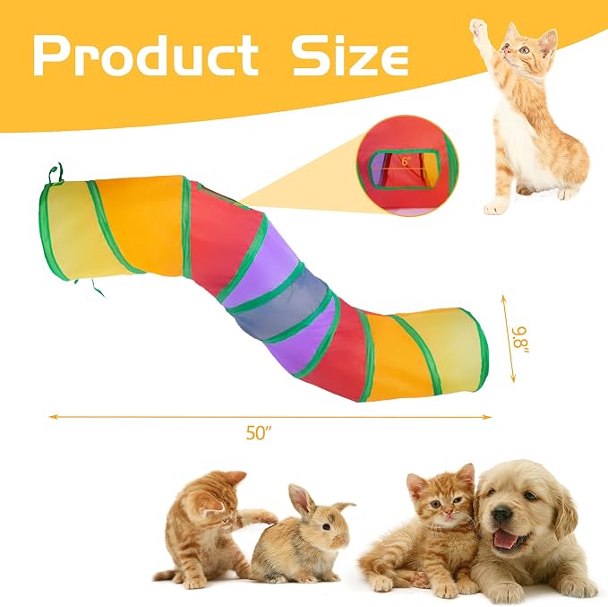 Sheldamy Cat Tunnel, S-2-Way Cat Tunnels for Indoor Cats, Collapsible Cat Play Tunnel, Interactive Toy Maze Cat House with 1 Play Ball for Cats, Puppy, Kitty, Kitten, Rabbit (Multicolor) - Image 2