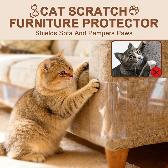 Anti Cat Scratch Furniture Protector, Couch Protector from Cat Claws, Transparent Sofa Guard Shield Single Sided Sticky Cats Scratch Deterrent Tape Couch Corner Guard 196.85x11.81 Inches, 1 Pack - Image 3