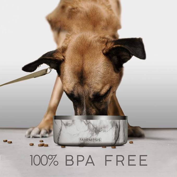 FAHRMOSIS 32 Oz Dog Bowl with Slow Feeder Insert Stainless Steel Pet Water Bowl for Medium & Large Breed Non Slip Rubber Base & Plastic Puzzle Feeder - White Marble - Image 5