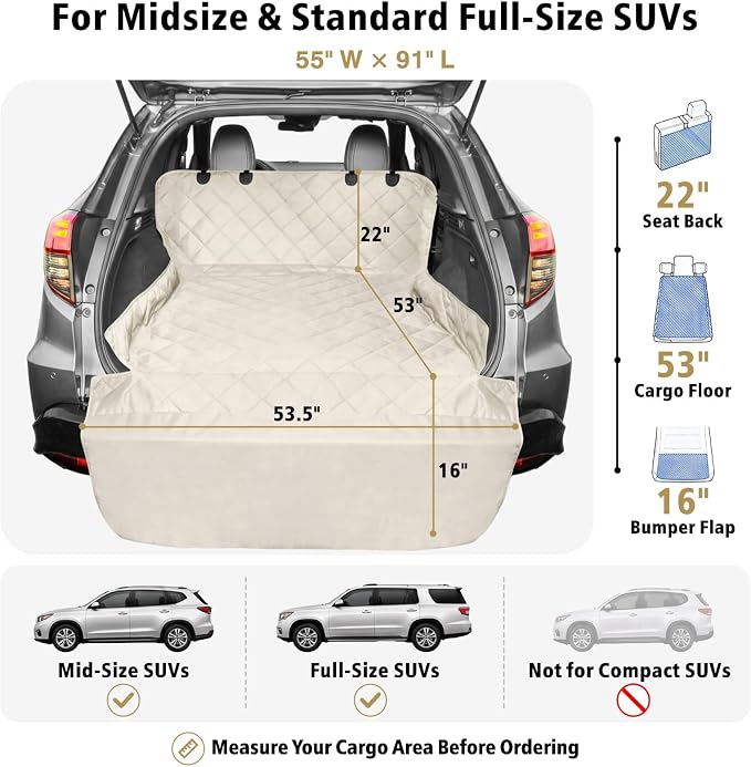 SUV Cargo Liner for Dogs - Water Resistant Trunk Cover for Midsize SUVs | Pet Cargo Cover with Bumper Flap Protector, Non-Slip Car Trunk Mat, Dog Car Seat Cover Prevents Scratches Pet Hair Mud Dirt - Image 2